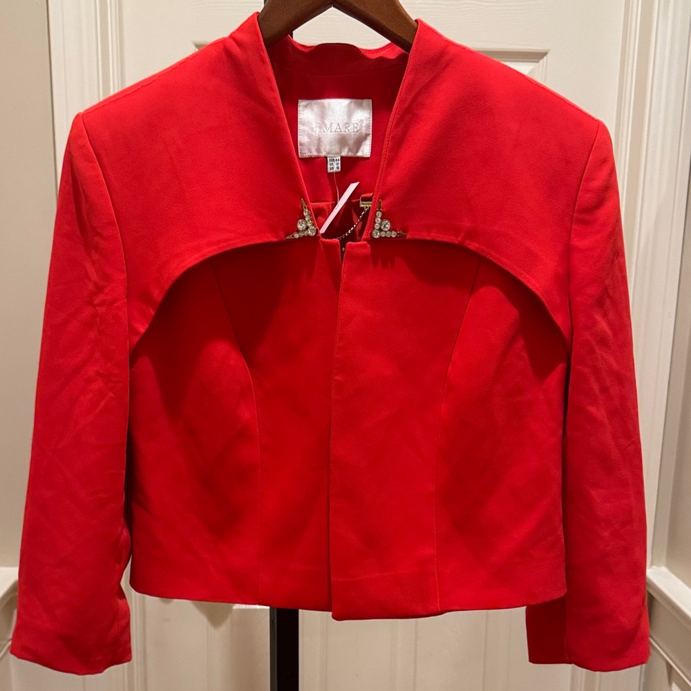 DiMare Red Blazer with Jeweled Collar